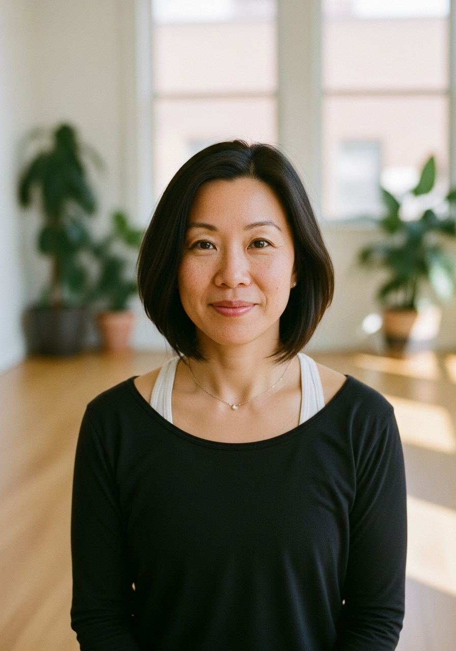 Yoga studio owner in a sunlit studio