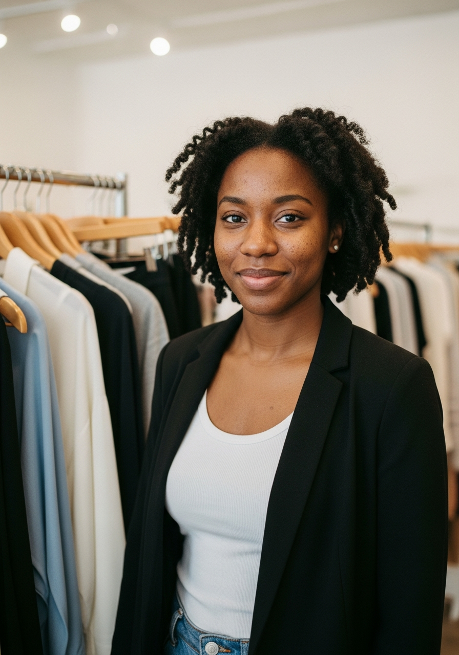 Boutique clothing shop owner among the racks