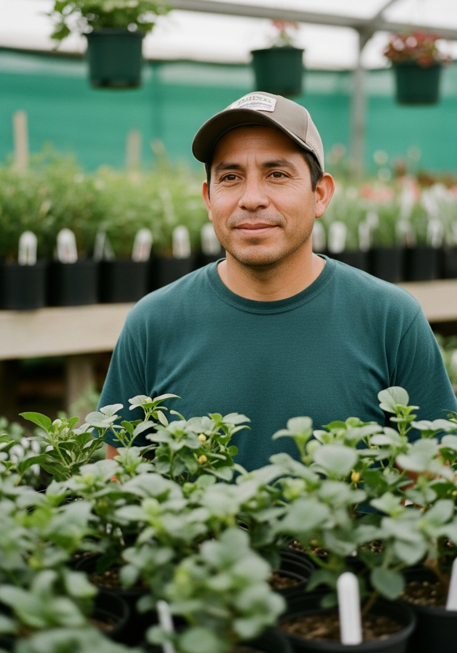 Landscaping and nursery owner among the plants