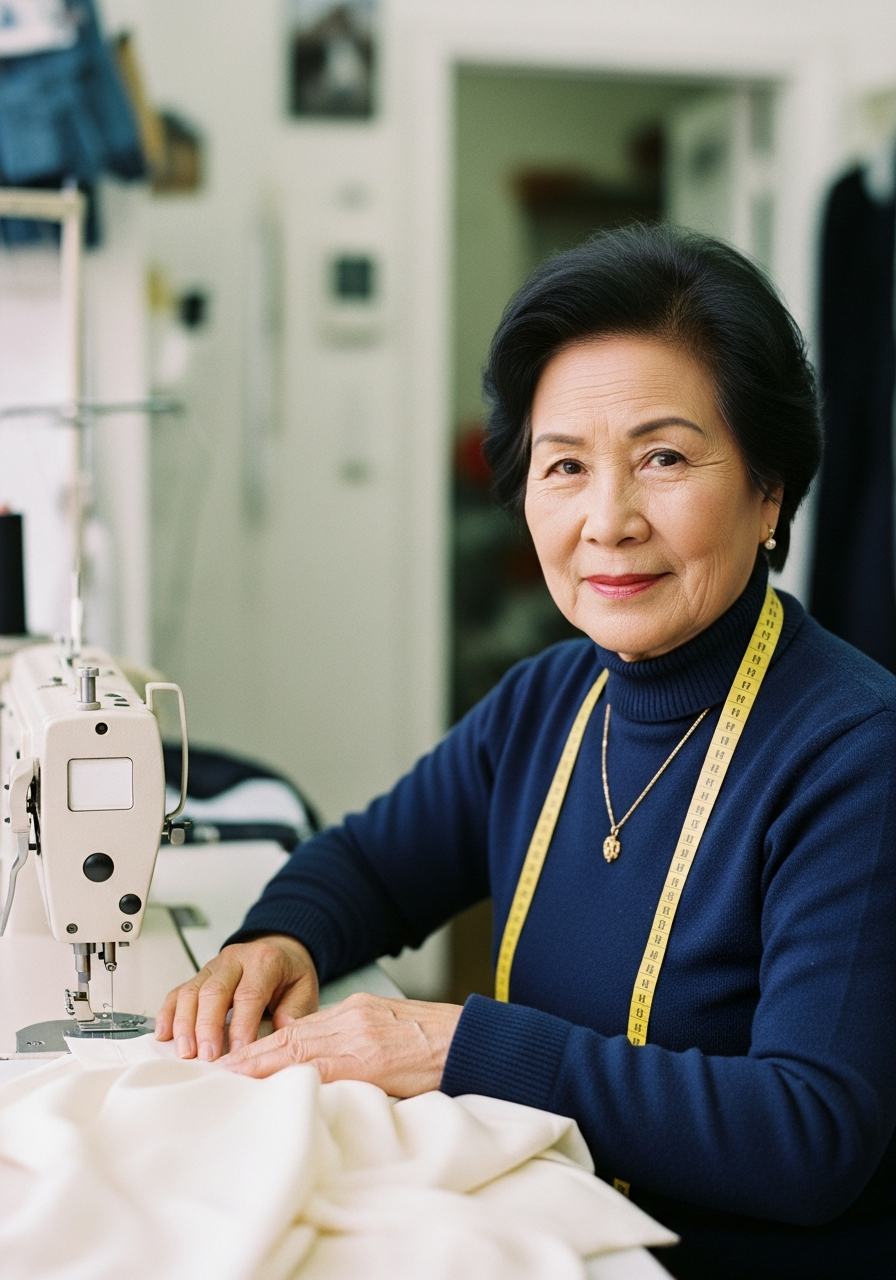 Tailor in an alterations shop with a sewing machine
