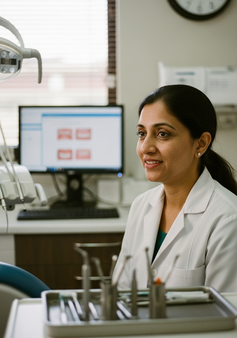 Dentist in a modern clean dental office