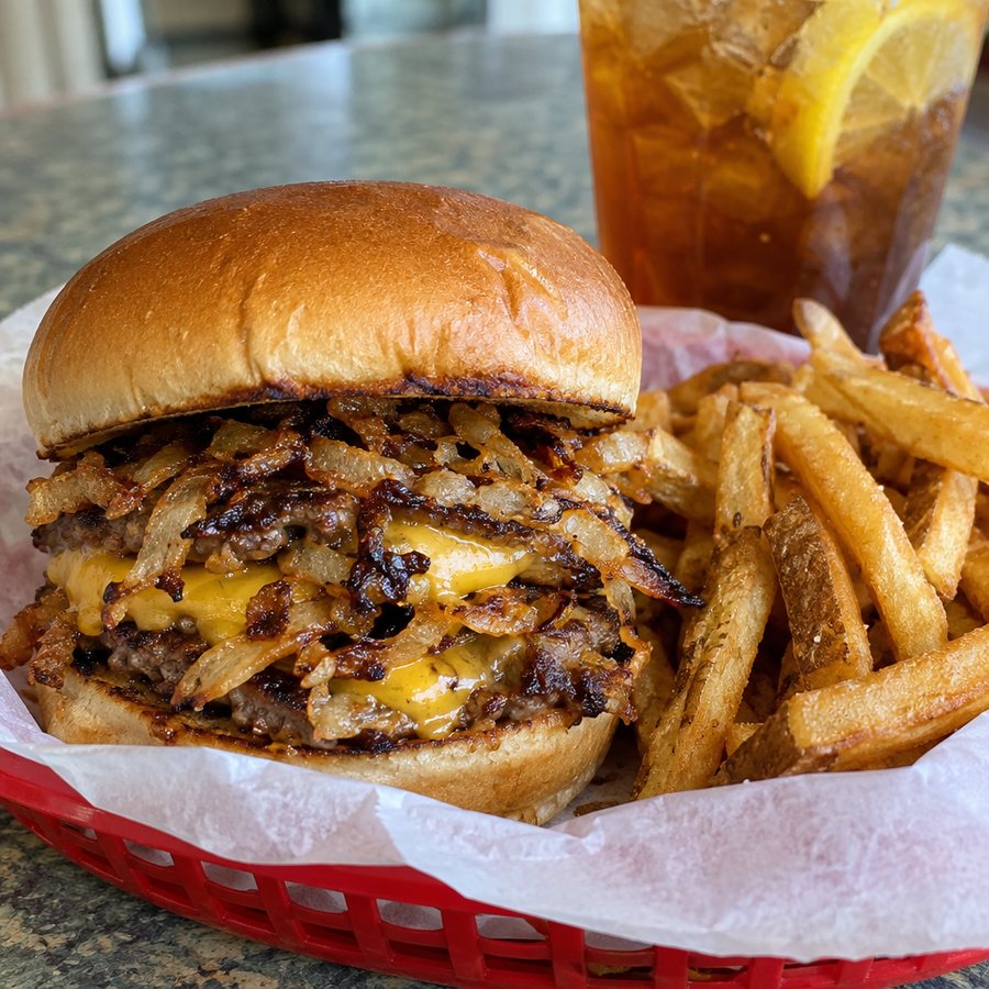 Example post image for a fried onion burger diner